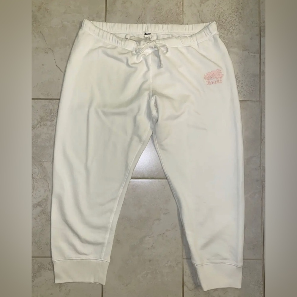 ROOTS Womens Sweatpants XL White Cropped Capri Comfy Organic Cotton